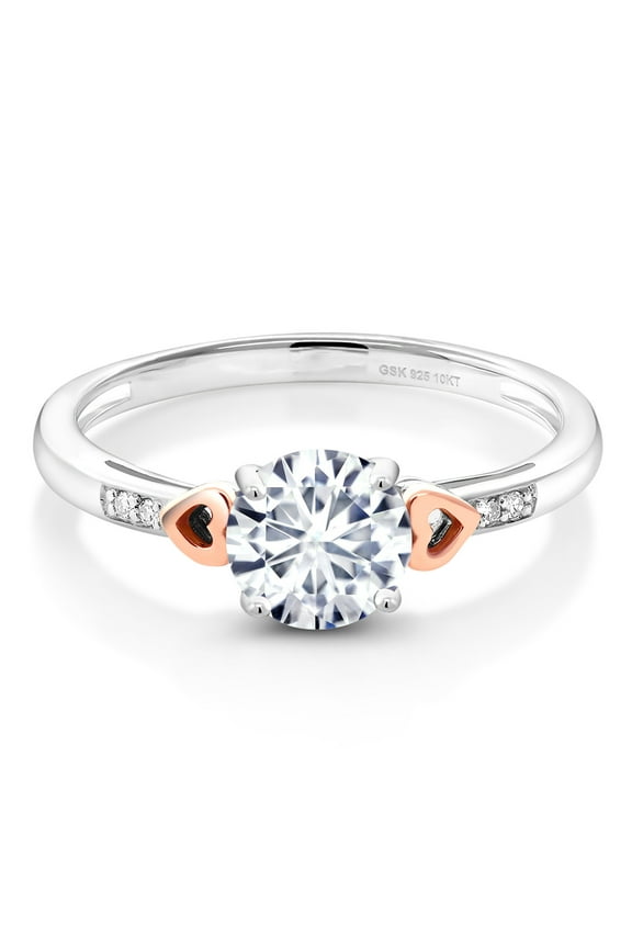 925 Sterling Silver and 10K Rose Gold Round Moissanite Engagement Ring for Women (1.20 Cttw, Size 7)