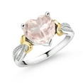 thumbnail image 1 of Gem Stone King 925 Sterling Silver and 10K Yellow Gold 10MM Heart Shape Rose Quartz Ring for Women (3.22 Cttw, Available in Size 5, 6, 7, 8, 9), 1 of 5