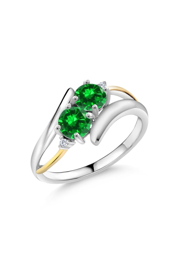 925 Sterling Silver and 10K Yellow Gold Green Created Emerald Women Ring (1.70 Cttw, Round 5MM, Size 6)