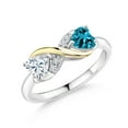 thumbnail image 1 of Gem Stone King 925 Sterling Silver and 10K Yellow Gold London Blue Topaz and White Moissanite Ring (1.01 Cttw, Available in Size 5, 6, 7, 8, 9), 1 of 5