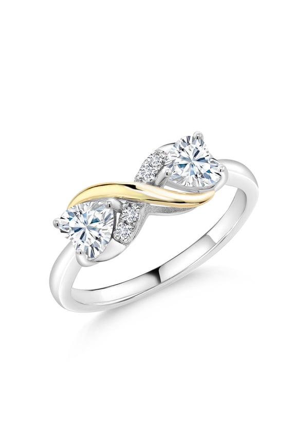 925 Sterling Silver and 10K Yellow Gold Moissanite Women Ring (1.04 Cttw, Heart Shape 5MM, Available in Size 5, 6, 7, 8, 9)