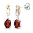 thumbnail image 1 of Gem Stone King 925 Sterling Silver and 10K Yellow Gold Red Garnet Dangle Earrings for Women (3.00 Cttw, Gemstone Birthstone, Oval 8X6MM), 1 of 4