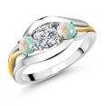 thumbnail image 1 of Gem Stone King 925 Sterling Silver and 10K Yellow Gold Round White Lab Grown Diamond and White Opal 3 Stone Ring for Women (1.00 Cttw, Size 6), 1 of 6