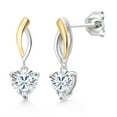 thumbnail image 1 of Gem Stone King 925 Sterling Silver and 10K Yellow Gold White Moissanite Dangle Earrings for Women (1.60 Cttw, Gemstone Birthstone, Heart Shape 6MM), 1 of 3