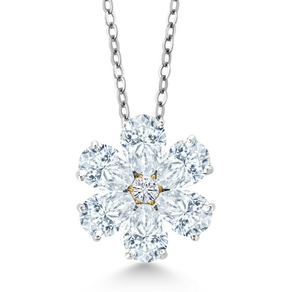 Gem Stone King 925 Sterling Silver and 10K Yellow Gold White Moissanite Pear Shape Flower Pendant Necklace for Women (2.47 Cttw, with 18 inch Chain)