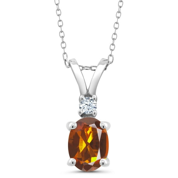 Gem Stone King 925 Sterling silver Orange Red Madeira Citrine and White Created Sapphire Pendant Necklace for Women (1.15 Cttw, Gemstone Birthstone, with 18 inch Chain)