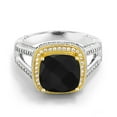 thumbnail image 1 of Gem Stone King 925 Two-Tone Sterling Silver Black Onyx Halo Ring for Women (5.66 Ct Cushion Checkerboard 10MM, Gemstone Birthstone, Size 7), 1 of 3