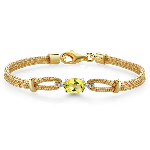 Gem Stone King 925 Two Tone Sterling Silver Canary Mystic Topaz and White Lab Grown Diamond Bracelet for Women (1.60 Cttw, Gemstone November Birthstone, Oval 8X6MM, 6.5/7/7.5 inches, Made in Italy)
