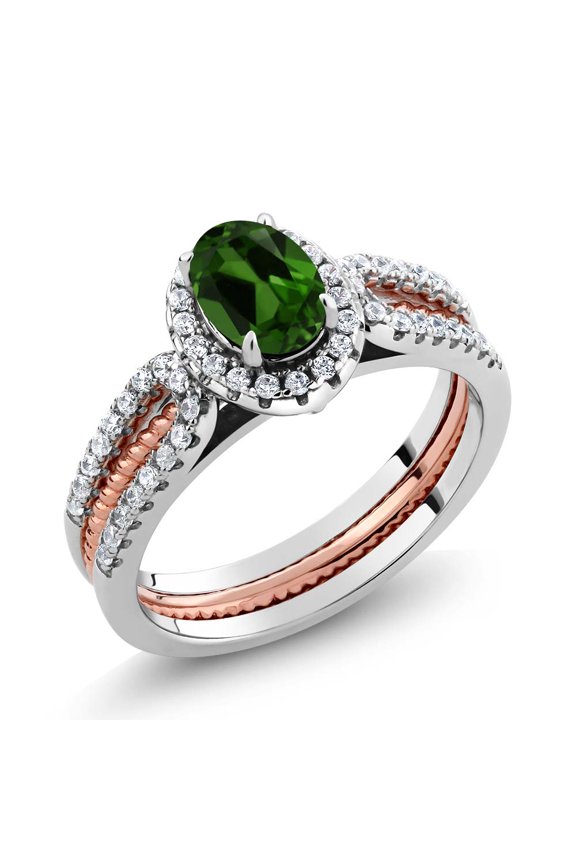 925 Two-Tone Sterling Silver Chrome Diopside Wedding Band Insert Stackable Ring for Women (1.32 Cttw, Size 9)