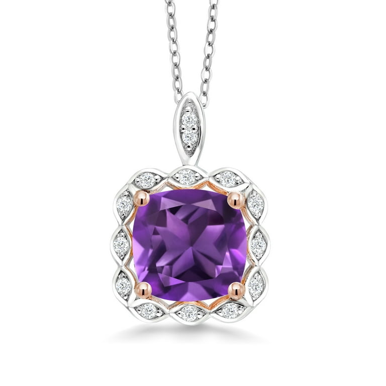 Sterling Silver Cushion 10mm Gemstone And Diamond Pendants Sterling Silver Cushion 10mm Gemstone And Diamond Pendants