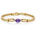 thumbnail image 1 of Gem Stone King 925 Two Tone Sterling Silver Purple Amethyst and White Lab Grown Diamond Bracelet for Women (1.19 Cttw, Gemstone February Birthstone, Oval 8X6MM, 6.5/7/7.5 inches, Made in Italy), 1 of 3