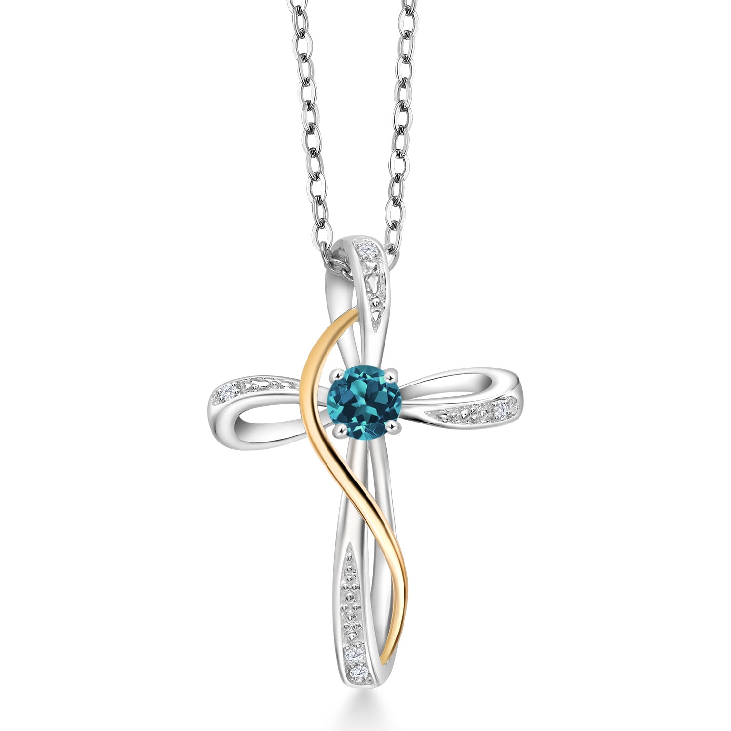 Gem Stone King 925 sterling Silver and 10K Yellow Gold London Blue ...
