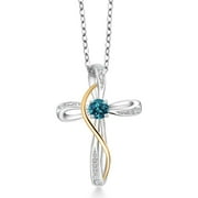 GEM STONE KING 925 sterling Silver and 10K Yellow Gold London Blue Topaz and White Lab Grown Diamond Infinity Cross Pendant Necklace for Women (0.36 Cttw, Gemstone Birthstone, with 18 inch Chain)