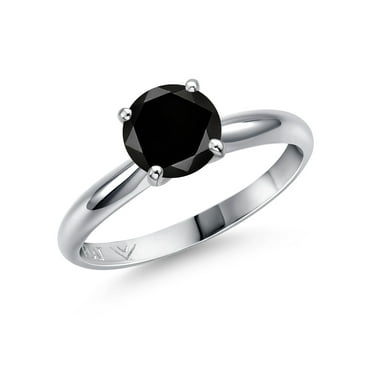 Gem Stone King 900 Platinum Black Diamond Engagement Ring for Women | 1.80 Cttw | Round 7MM | Gemstone April Birthstone | Size 5