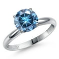 thumbnail image 1 of Gem Stone King 900 Platinum Persian Blue Moissanite Engagement Ring for Women | 1.90 Cttw | Round 8MM | Gemstone Birthstone | Size 7, 1 of 6