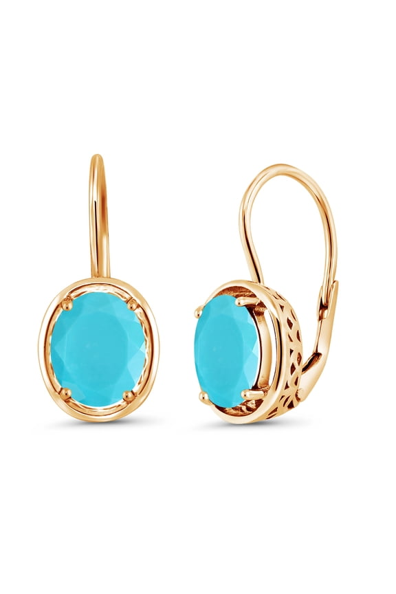 3.00 Cttw Green Turquoise 18K Yellow Gold Plated Silver Earrings for Women | Gemstone Birthstone | Oval 9X7MM