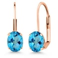 thumbnail image 1 of Gem Stone King American Blue Mystic Topaz Rose Gold Plated Leverback Earrings for Women (2.00 Cttw, Gemstone Birthstone, Oval 7X5MM), 1 of 4