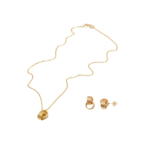 Gem Stone King Beautiful Knot Shape Gold Plated Brass Stud Earrings Pendant Set with 18 inches Chain