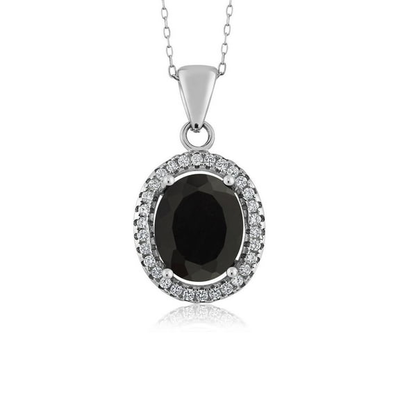 Gem Stone King Black Onyx 925 Sterling Silver Gemstone Pendant Necklace for Women (3.40 Ct Oval, with 18 inch Silver Chain)