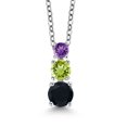 thumbnail image 1 of Gem Stone King Black Onyx Green Peridot Purple Amethyst 3 Stone Pendant Necklace for Women (0.88 cttw, Gemstone Birthstone, Round 5MM, 4MM and 3MM, with 18 inch Chain), 1 of 3