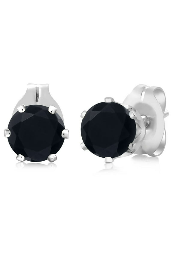Black Onyx Stud Earrings for Women Men | 0.92 Cttw | Gemstone Birthstone | Round 5MM