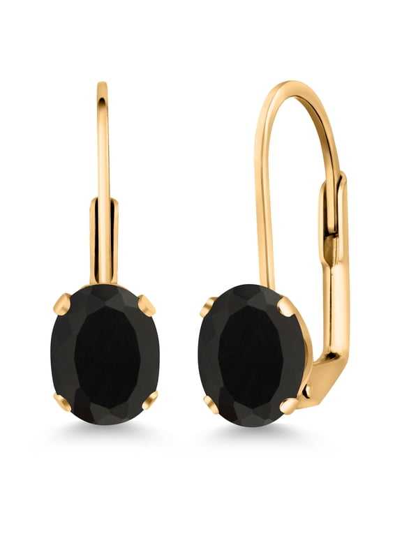 Black Onyx Yellow Gold Plated Leverback Earrings for Women (1.40 Cttw, Gemstone Birthstone, Oval 7X5MM)