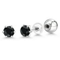 thumbnail image 1 of Gem Stone King Black Sapphire Platinum Stud Earrings for Women Men (1.38 Cttw, Gemstone Birthstone, Round 5MM), 1 of 6