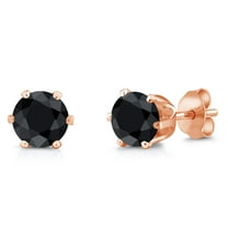 Gem Stone King Black Sapphire Rose Gold Plated Stud Earrings for Women Men | 2.30 Cttw | Gemstone September Birthstone | Round 6MM
