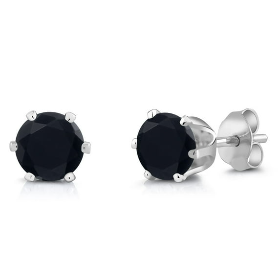 Gem Stone King Black Zirconia Rhodium Plated Stud Earrings for Women Men | 3.00 Cttw | Gemstone Birthstone | Round 6MM