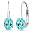 thumbnail image 1 of Gem Stone King Blue Apatite Rhodium Plated Leverback Earrings for Women (1.64 Cttw, Gemstone Birthstone, Oval 7X5MM), 1 of 4