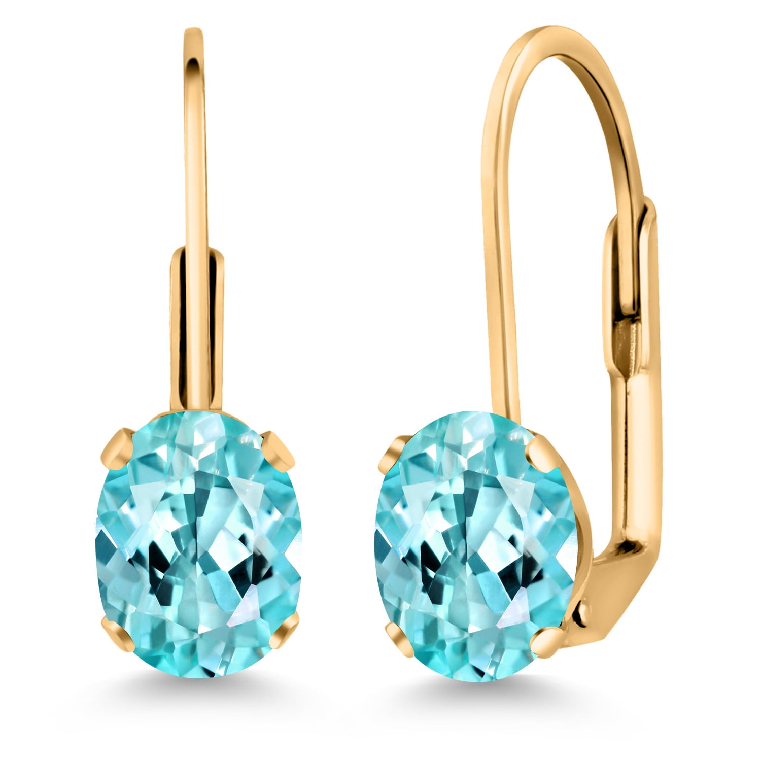 Gem Stone King Blue Apatite Yellow Gold Plated Leverback Earrings for Women (1.64 Cttw, Gemstone Birthstone, Oval 7X5MM)