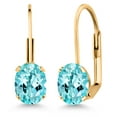 thumbnail image 1 of Gem Stone King Blue Apatite Yellow Gold Plated Leverback Earrings for Women (1.64 Cttw, Gemstone Birthstone, Oval 7X5MM), 1 of 4