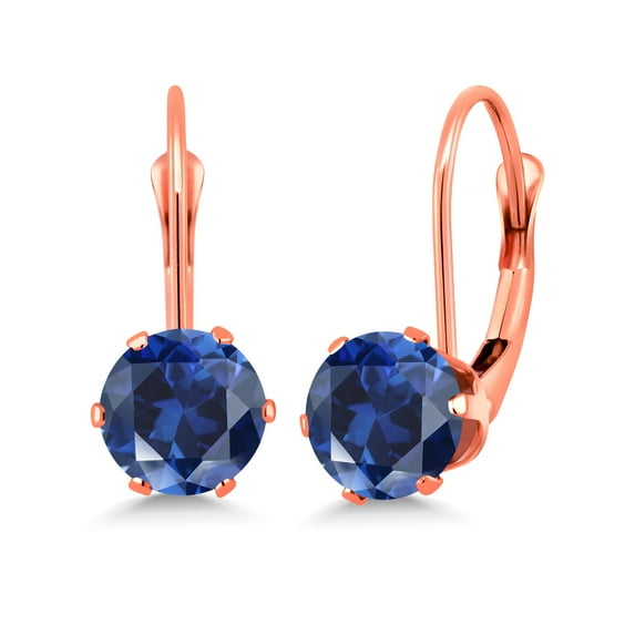 Gem Stone King Blue Created Sapphire Leverback Earrings for Women (2.00 Cttw, Gemstone September Birthstone, Round 6MM)