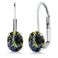 thumbnail image 1 of Gem Stone King Blue Mystic Topaz Rhodium Plated Leverback Earrings for Women (1.90 Cttw, Gemstone Birthstone, Oval 7X5MM), 1 of 4