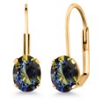 thumbnail image 1 of Gem Stone King Blue Mystic Topaz Yellow Gold Plated Leverback Earrings for Women (1.90 Cttw, Gemstone Birthstone, Oval 7X5MM), 1 of 4