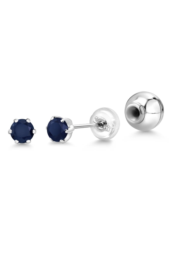 Blue Sapphire Platinum Stud Earrings for Women Men | 0.34 Cttw | Gemstone September Birthstone | Round 3MM