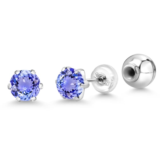 Gem Stone King Blue Tanzanite Platinum Stud Earrings for Women Men (1.80 Cttw, Gemstone Birthstone, Round 6MM)