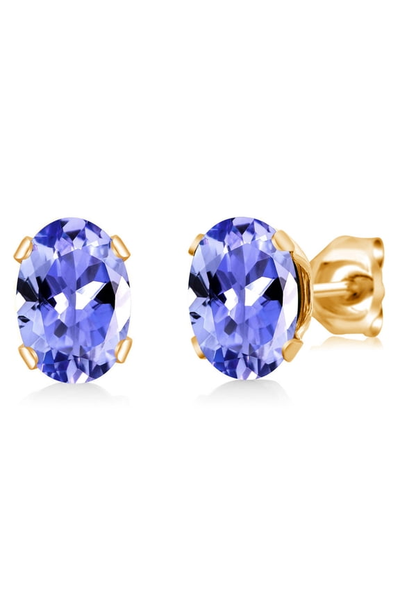 Blue Tanzanite Yellow Gold Plated Stud Earrings for Women Men (1.50 Cttw, Gemstone December Birthstone, Oval 7X5MM)