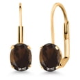 thumbnail image 1 of Gem Stone King Brown Smoky Quartz Yellow Gold Plated Leverback Earrings for Women (1.50 Cttw, Gemstone Birthstone, Oval 7X5MM), 1 of 4