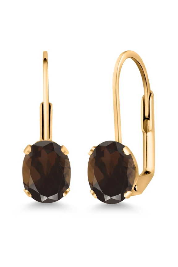 Brown Smoky Quartz Yellow Gold Plated Leverback Earrings for Women (1.50 Cttw, Gemstone Birthstone, Oval 7X5MM)