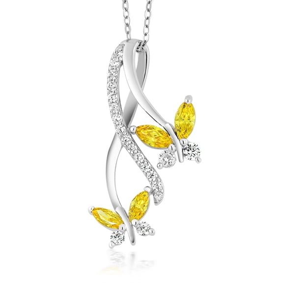 Gem Stone King Butterfly Infinity Pendant Necklace for Women in 925 Sterling Silver | 1.18 Cttw | Yellow  Marquise and White Round Cut Zirconia | With 18 inch Chain