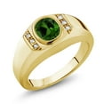 thumbnail image 1 of Gem Stone King Chrome Diopside White Created Sapphire 18K Yellow Gold Plated Silver Ring 1.26Ct, 1 of 6