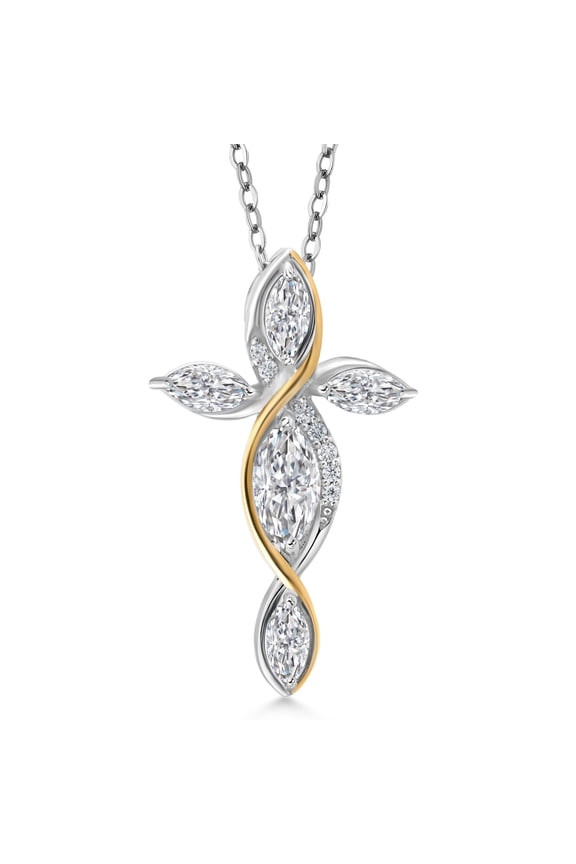 Lab Grown Diamond Cross Pendant Necklace for Women | 925 Silver and 10K Yellow Gold | 1.16 Cttw | Jesus Christian Religious Crucifix By Keren Hanan | DEF Color | VVS-VS Clarity | 18 inch Chain