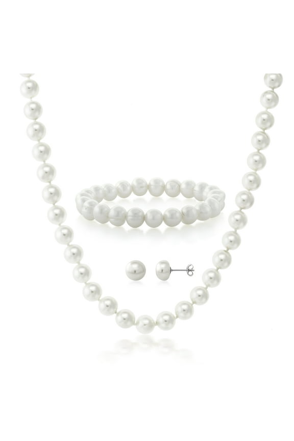 Cultured Freshwater White Pearl Necklace Earrings and Bracelet Jewelry Set for Women | 925 Sterling Silver | Perfect Bridal Gift | Fine Jewelry Gifts for Her Mom Women Wife