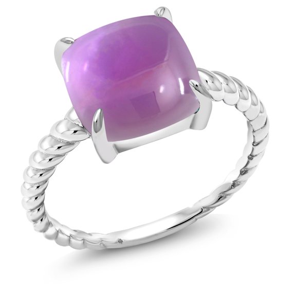 Gem Stone King Cushion Cabochon Purple Amethyst 4.42 Ct 925 Sterling Silver Ring (Size 7)