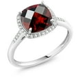 thumbnail image 1 of Gem Stone King Cushion Checkerboard Red Garnet 2.40 Ct 10K White Gold Ring with Accent Diamonds, 1 of 7