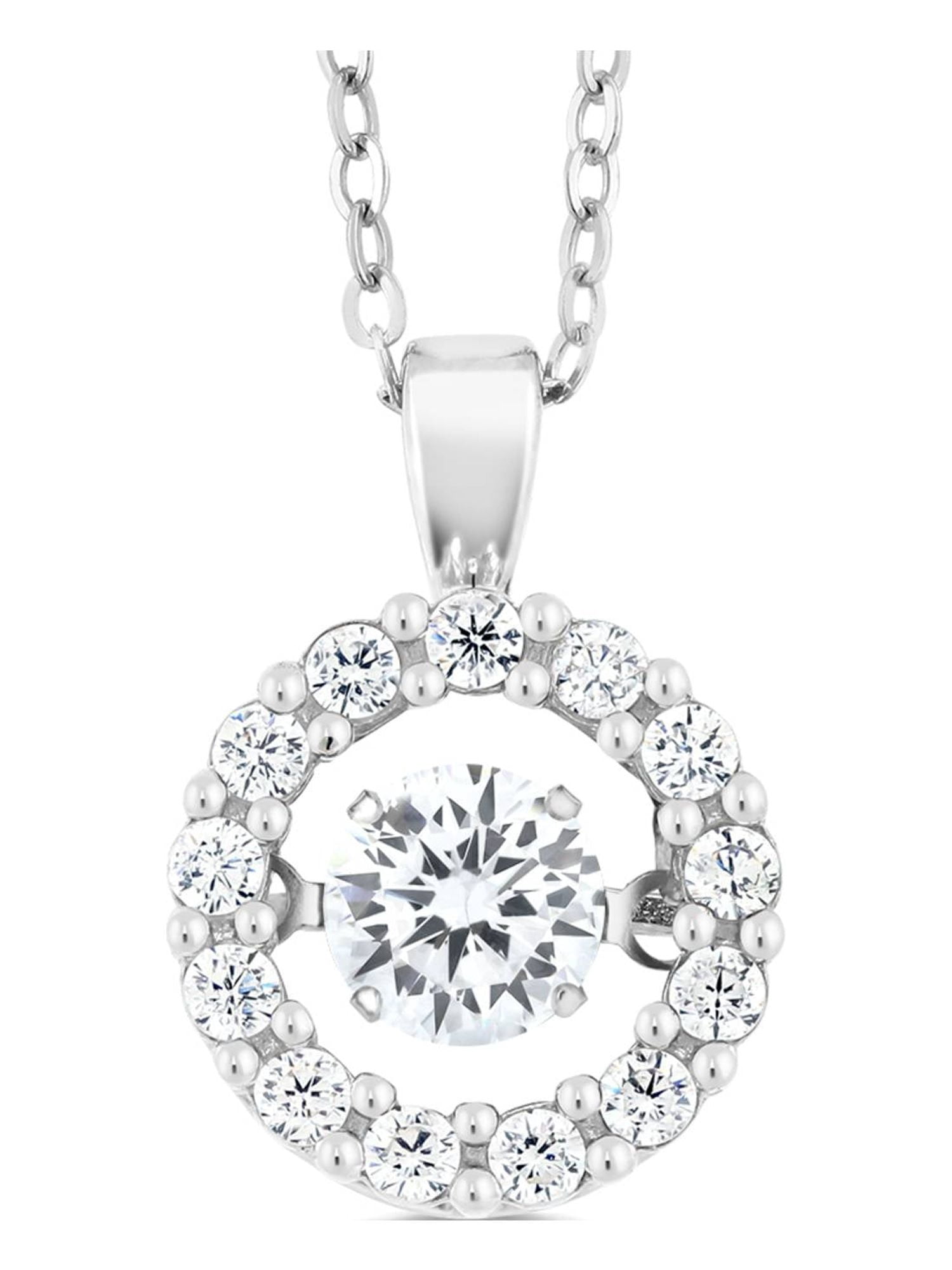 4 Points Dancing Zirconia Pendant Necklace - Sterling Silver Moving Sparkle Stone Jewelry With Adjustable Chain