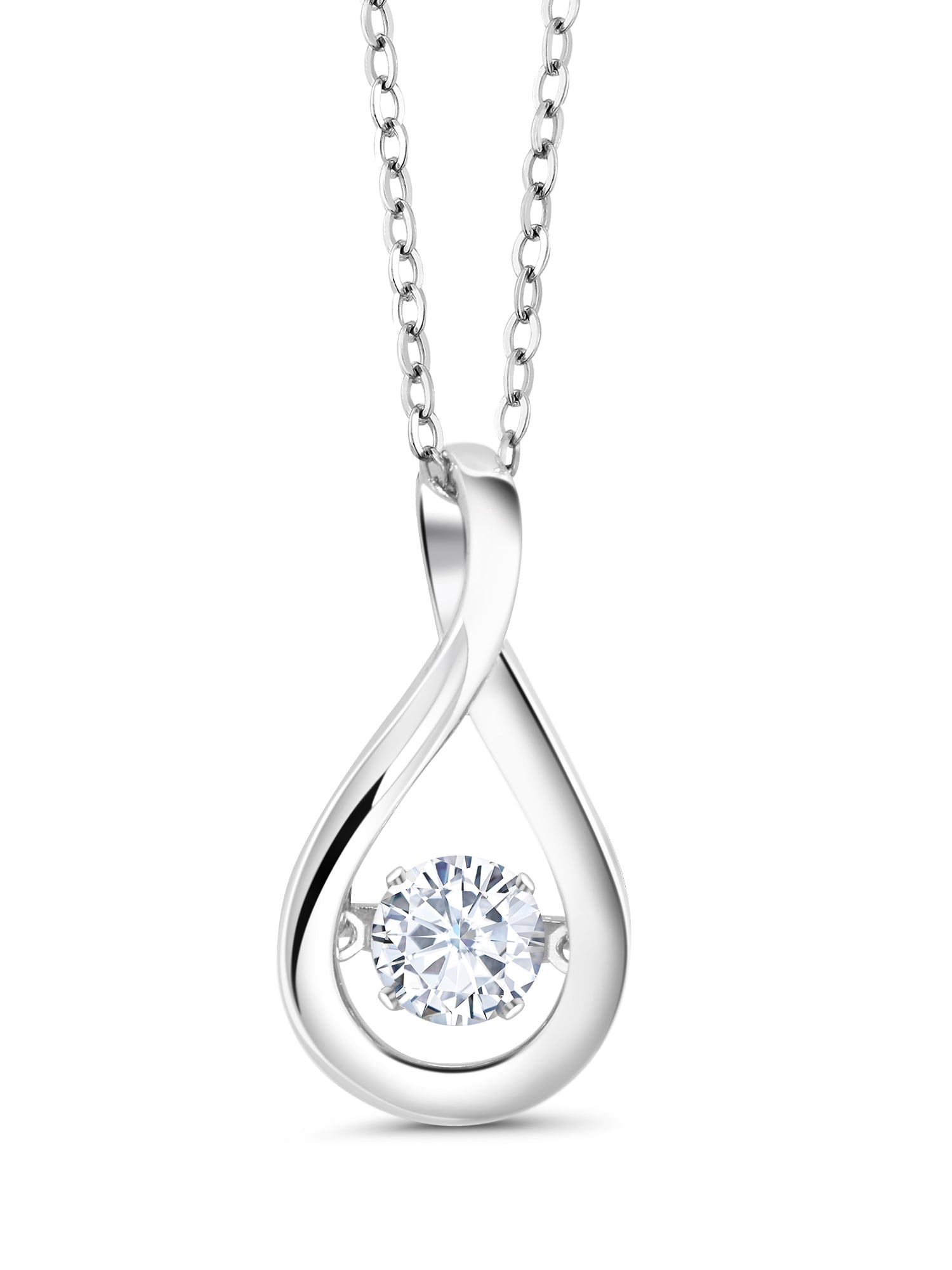 Gem Stone King Dancing Moving Rotating White Cubic Zirconia CZ Necklace for Women | in Solid 925 Sterling Silver | 3/4 inch Pendant | Center 5MM | With 18 inch Silver Chain