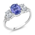 thumbnail image 1 of Gem Stone King Diamond Accent 10k White Gold 2.21 Ct Oval Blue Tanzanite White Topaz Ring, 1 of 4