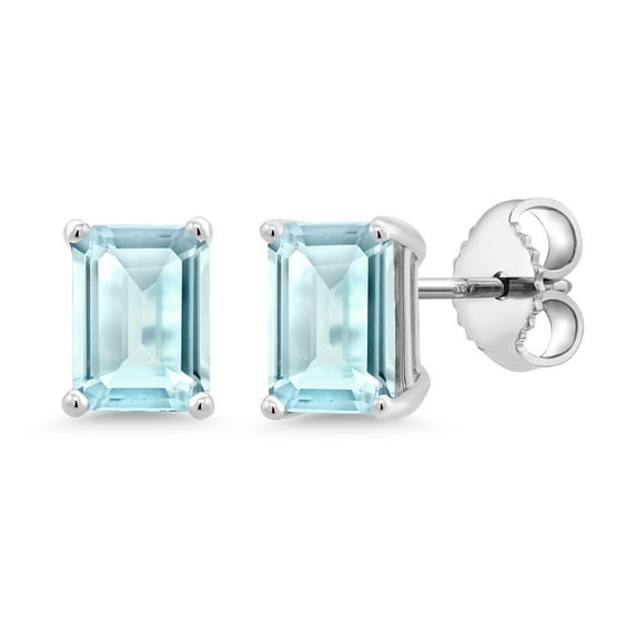 Gem Stone King Emerald Cut 7x5mm Sky Blue Topaz 2.30 Ct 925 Sterling Silver Stud Earrings for Women Men